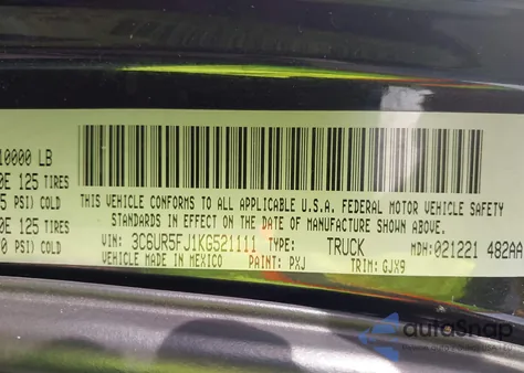 2017 Ram 1500 Big Horn 4X4 5'7 Box из США, поврежденный, VIN 1C6RR7LG7HS718201